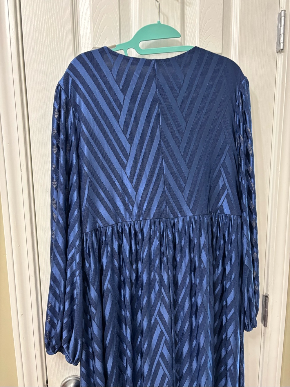 NEW Plus Size Women’s 5X Navy Blue V-Neck Long Sleeve Jacquard Mesh Midi Dress - Picture 6 of 7